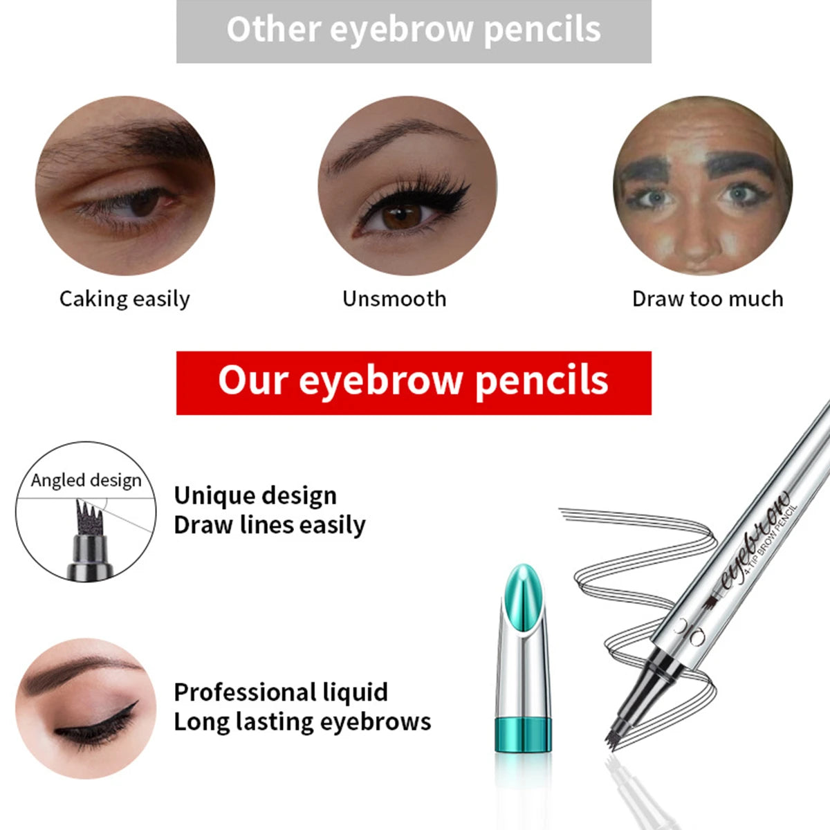 IUI QIC Four-Head Forked Brow Pencil | Smudge-Proof Liquid Brow Pencil for Natural Look