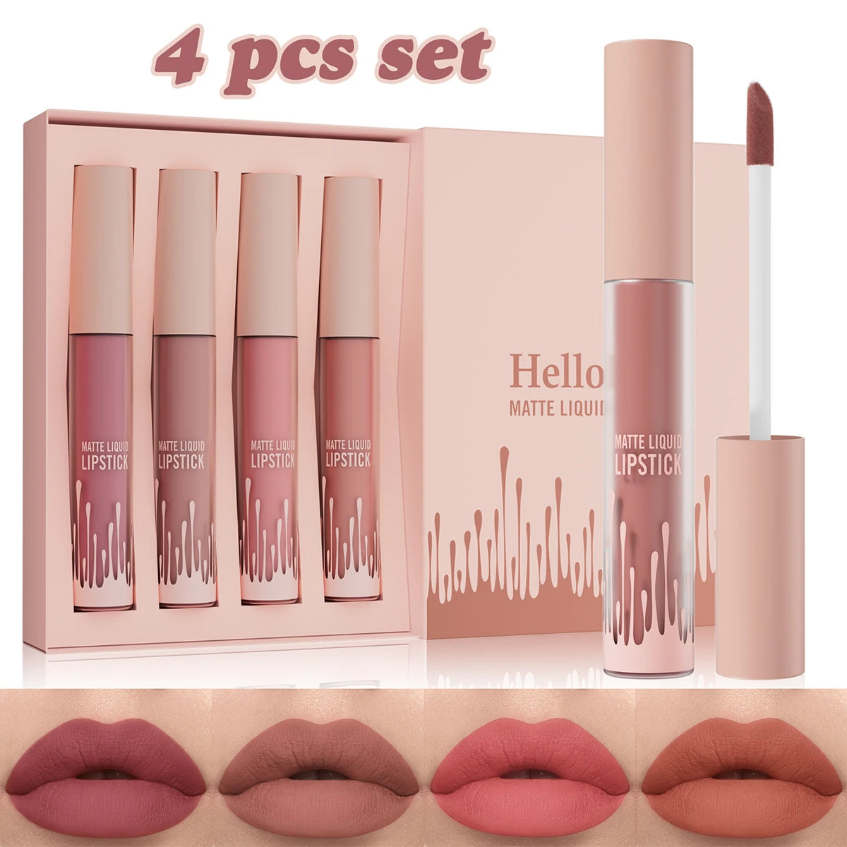 4-Piece Soft Matte Non-Stick, Long-Lasting Liquid Lipstick Set