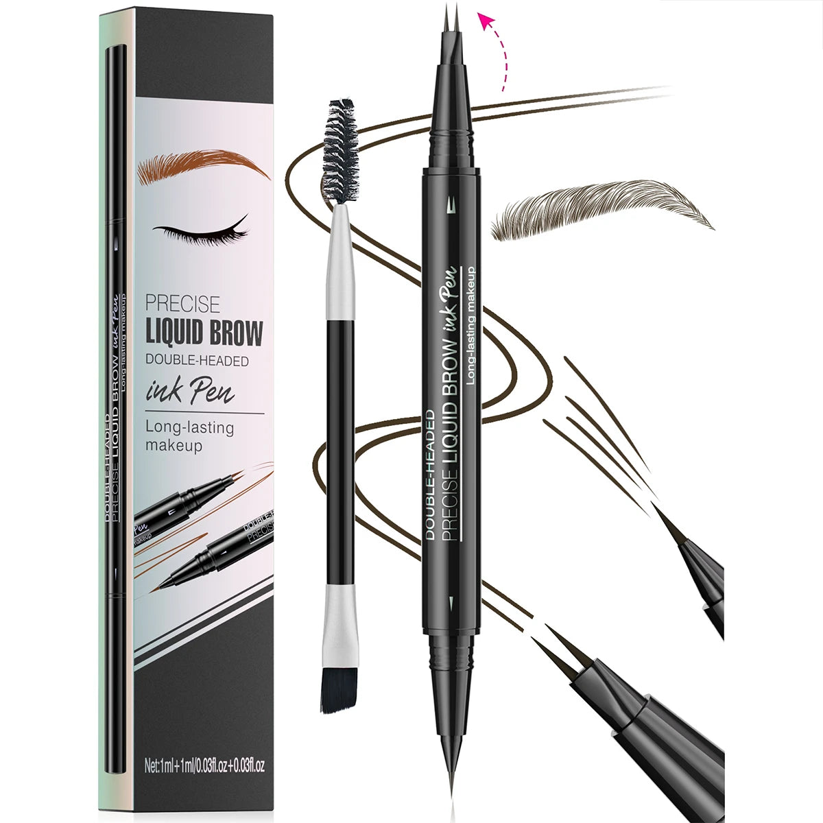 Waterproof Dual-Head Brow Pencil with Brow Brush | Natural, Smudge-Proof, Sweat-Resistant