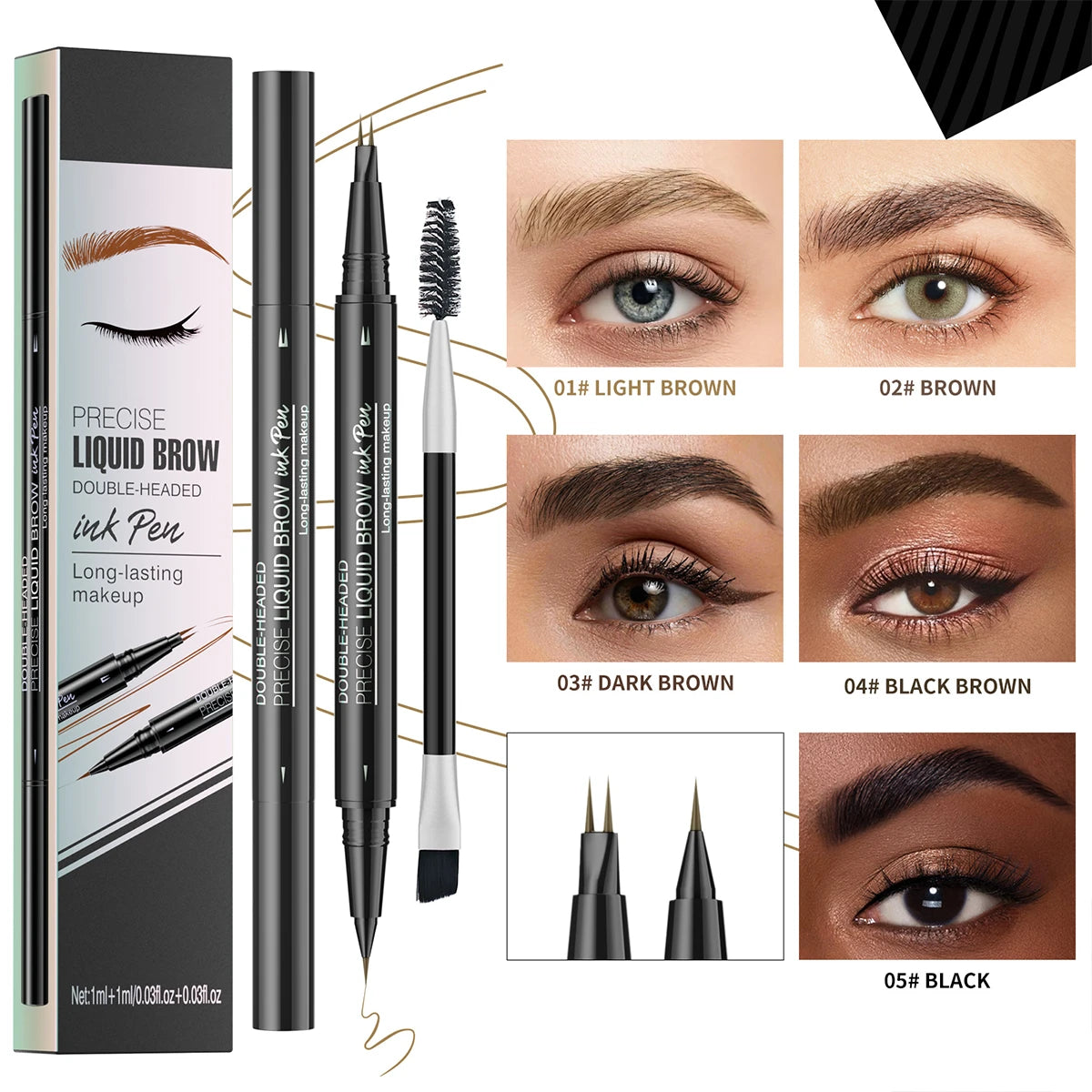 Waterproof Dual-Head Brow Pencil with Brow Brush | Natural, Smudge-Proof, Sweat-Resistant