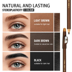 3-Color Ultra-Fine Wooden Eyebrow Pencil with Sharpener – Waterproof, Smudge-Proof, Long-Lasting Precision Brow Pencil