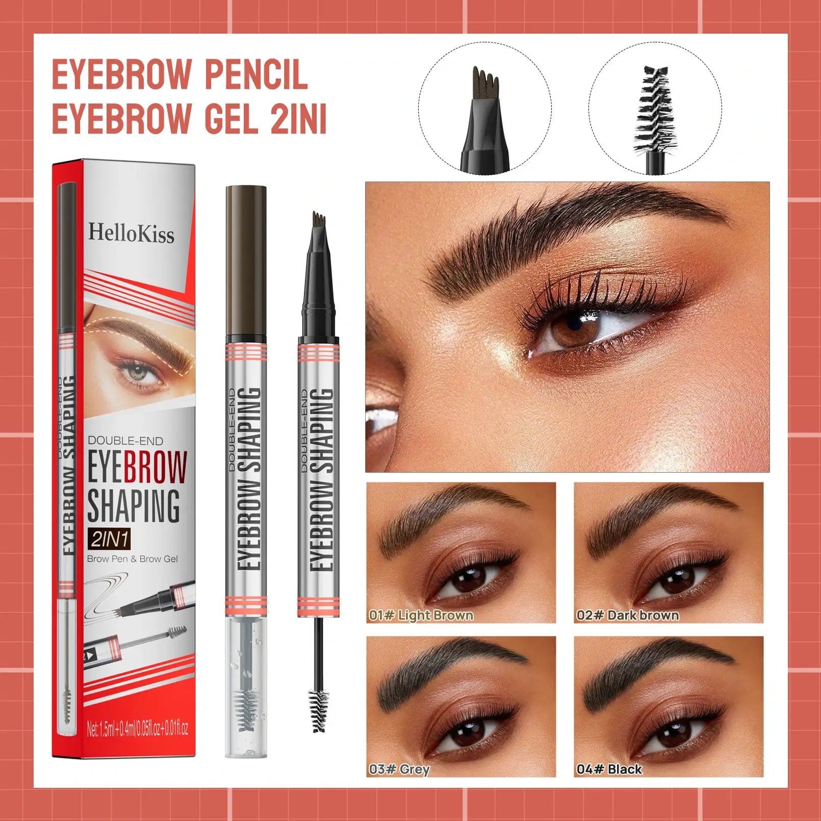 2-in-1 Double-Headed 4-Prong Liquid Eyebrow Pencil & Brow Gel for Long-Lasting Shaping