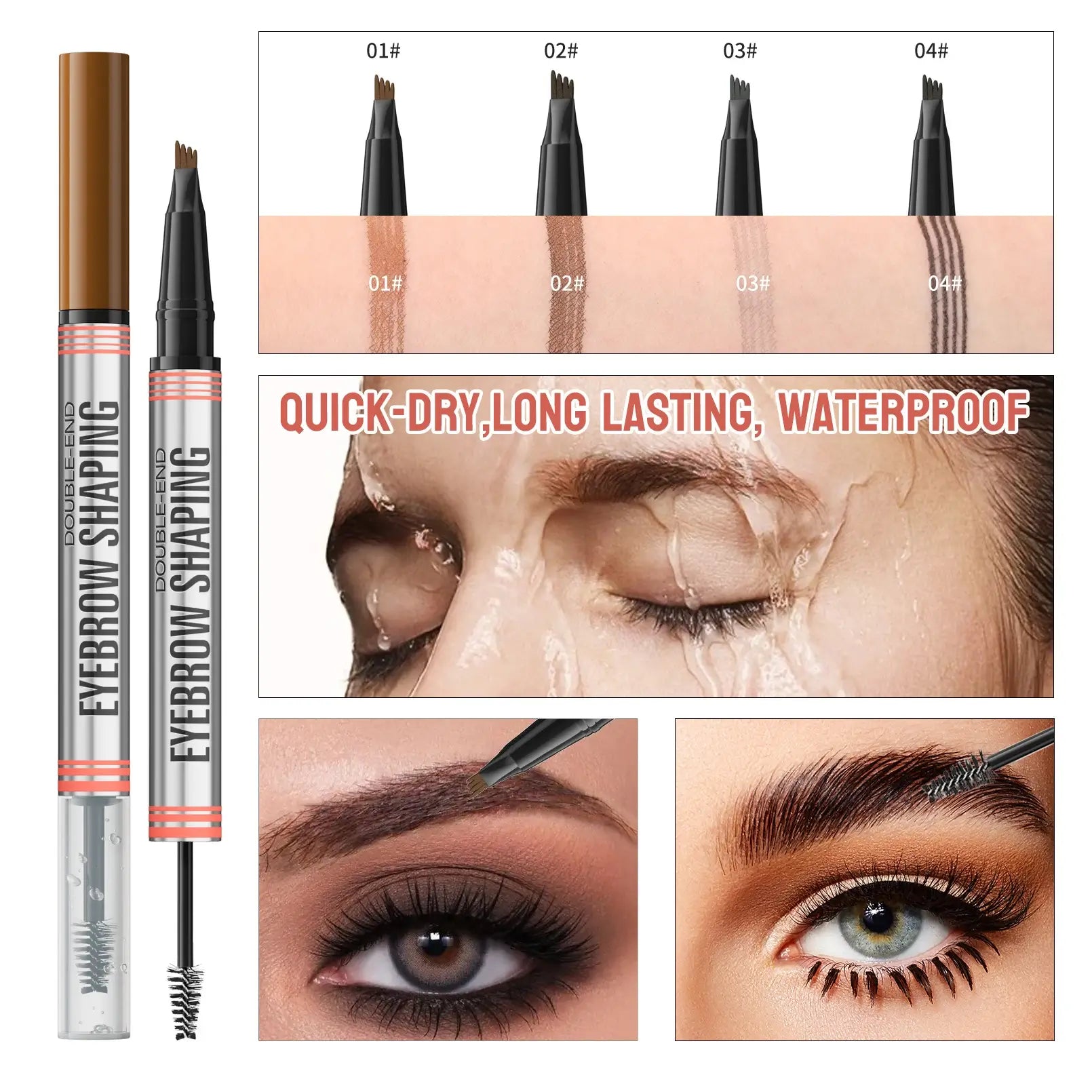 2-in-1 Double-Headed 4-Prong Liquid Eyebrow Pencil & Brow Gel for Long-Lasting Shaping