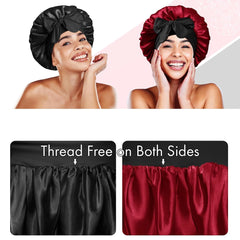 BONNET QUEEN Silk Bonnet for Sleeping Women Hair Bonnet Reversible Double Layer Satin Bonnet Tie Bonnet Sleep Satin Hair Wrap Night Cap for Curly Hair Black Red