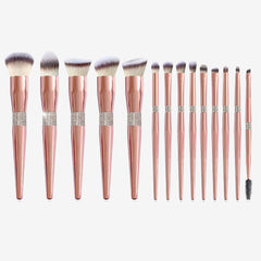 14pcs Rose Gold Plated Portable Makeup Brush Set