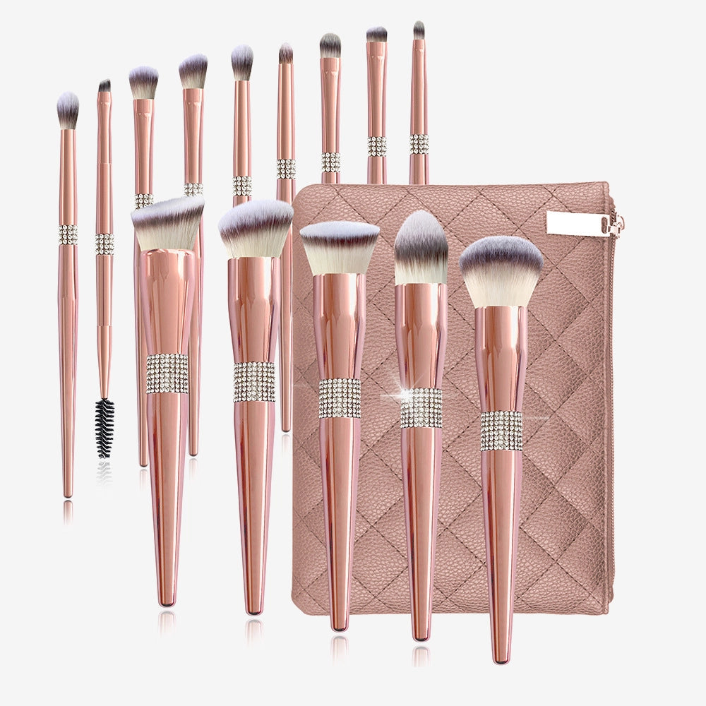 14pcs Rose Gold Plated Portable Makeup Brush Set